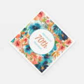 ティール（緑がかった色）オレンジウォーターカラーフローラ70誕生日 スタンダードランチョンナプキン (角)