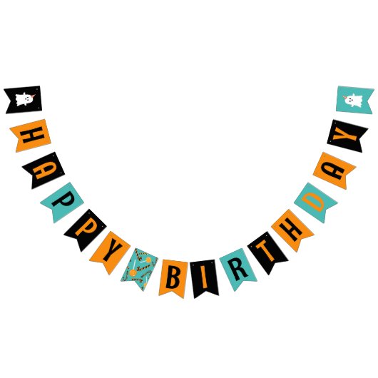 ティール（緑がかった色）&オレンジキュート幽霊ハロウィーンキャンディ誕生日 バンティングフラッグ (全)