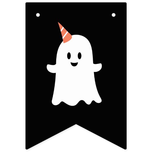 ティール（緑がかった色）&オレンジキュート幽霊ハロウィーンキャンディ誕生日 バンティングフラッグ (第1の旗)