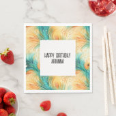 ティール（緑がかった色）オレンジクリームピーコックフェザー スタンダードランチョンナプキン (インサイチュ)