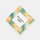 ティール（緑がかった色）オレンジクリームピーコックフェザー スタンダードランチョンナプキン (角)