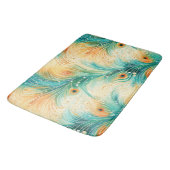 ティール(緑がかった色)オレンジクリームピーコックフェザー バスマット (アングル)