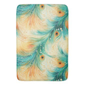 ティール(緑がかった色)オレンジクリームピーコックフェザー バスマット (正面縦)