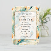 ティール（緑がかった色）オレンジクリームピーコックフェザー 招待状 (スタンド正面)