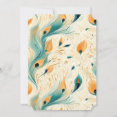 ティール（緑がかった色）オレンジクリームピーコックフェザー 招待状 (裏面)
