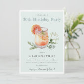 ティール(緑がかった色)オレンジグリーンカクテルエイジ誕生日パーティー 招待状 (スタンド正面)