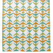 ティール（緑がかった色）オレンジグリーンブーメランミッドセンチュリーモダン シャワーカーテン (正面)