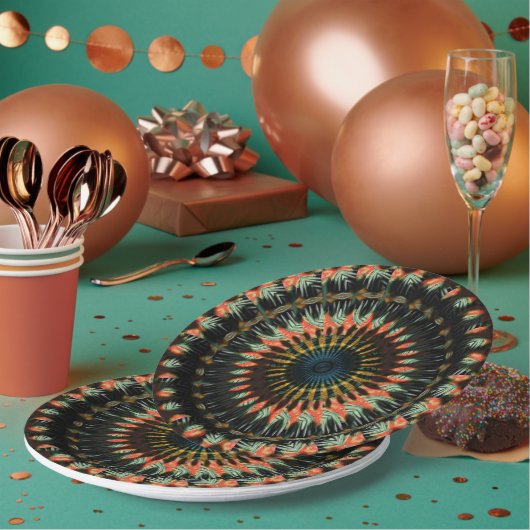 ティール（緑がかった色）オレンジスパイラルビ自然ーブデザイン ペーパープレート (複数)