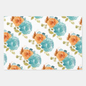 ティール（緑がかった色）オレンジテラコッタボホフローラ ラッピングペーパーシート (正面3)
