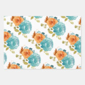 ティール（緑がかった色）オレンジテラコッタボホフローラ ラッピングペーパーシート (正面2)