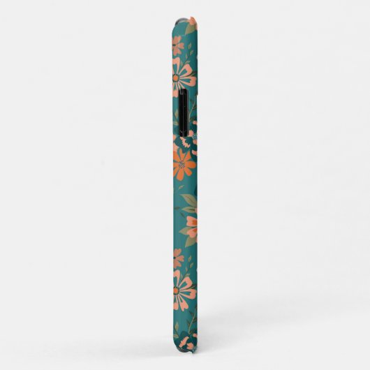 ティール(緑がかった色)オレンジトレンディーフローラつる植物花模様 Case-Mate iPhoneケース (裏面/右)