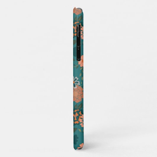 ティール(緑がかった色)オレンジトレンディーフローラつる植物花模様 Case-Mate iPhoneケース (裏面/左)