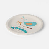 ティール(緑がかった色)&オレンジバードオンブランチベビーシャワー ペーパープレート (アングル)