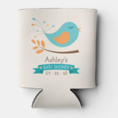 ティール（緑がかった色）&オレンジバードオンブランチベビーシャワー 缶クーラー (正面)