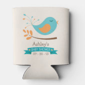 ティール（緑がかった色）&オレンジバードオンブランチベビーシャワー 缶クーラー (裏面)