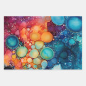 ティール(緑がかった色)オレンジパープル抽象芸術アルコールインク ラッピングペーパーシート (正面3)