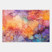 ティール(緑がかった色)オレンジパープル抽象芸術アルコールインク ラッピングペーパーシート (正面2)