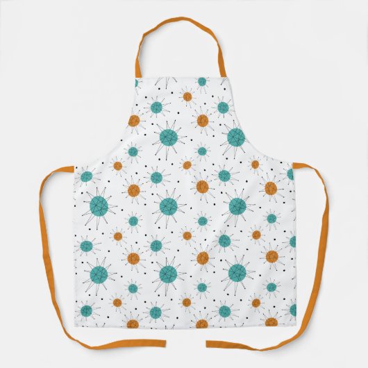 ティール(緑がかった色)オレンジフランシスコスターバストミッドセンチュリー エプロン (正面)