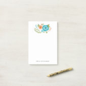 ティール（緑がかった色）オレンジフローラグリーンリーパーソナルモノグラム ポストイット (デスク上)