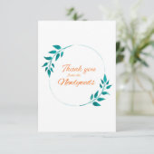 ティール（緑がかった色）&オレンジフローラサンキューカード 出欠カード (スタンド正面)