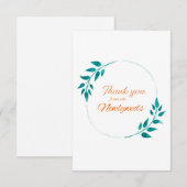 ティール（緑がかった色）&オレンジフローラサンキューカード 出欠カード (正面/裏面)