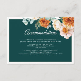 ティール（緑がかった色）オレンジフローラ秋の結婚式宿泊施設 エンクロージャーカード
