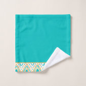 ティール(緑がかった色)オレンジボホトライバルパターンモノグラム バスタオルセット (ウォッシュタオル)