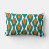 ティール（緑がかった色）オレンジ抽象芸術トバルイカットダイヤモンドパターン ランバークッション (裏面)