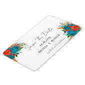 ティール(緑がかった色)オレンジ植物性フローラ結婚式の日付を保存 マグネット (左側)