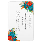 ティール(緑がかった色)オレンジ植物性フローラ結婚式の日付を保存 マグネット (縦)