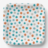 ティール(緑がかった色)オレンジ水玉模様紙プレート ペーパープレート (正面)