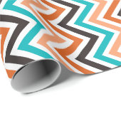 ティール(緑がかった色)(オレンジ色のトーンのシェブロンパターン) ラッピングペーパー (ロールコーナー)