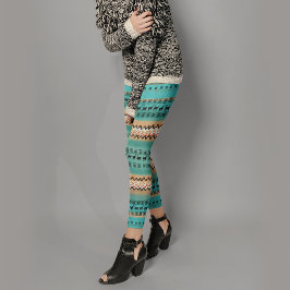 ティール（緑がかった色）オレンジ色 レギンス