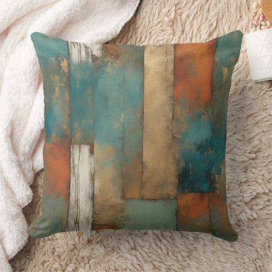 ティール（緑がかった色）オレンジ金ゴールドモダンファームハウス クッション (ブランケット)
