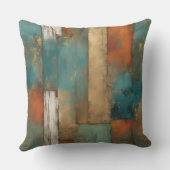 ティール（緑がかった色）オレンジ金ゴールドモダンファームハウス クッション (裏面)