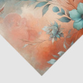 ティール(緑がかった色)、オレンジ、クリーム消音の花のパターン 薄葉紙 (詳細)