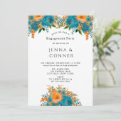ティール（緑がかった色）オレン絵を描ジフローラ婚約パーティ 招待状 (スタンド正面)