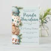 ティール(緑がかった色)オーナメントフェスティバルメキシカンポサダナビデーニャ 招待状 (スタンド正面)