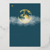 ティール(緑がかった色)オーバーザムーン金ゴールド男女兼用ベビーシャワー 箔招待状 (裏面)