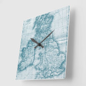 ティール（緑がかった色）オールドワールドアンティークマップウォールクロック スクエア壁時計 (傾斜)