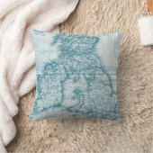 ティール（緑がかった色）オールドワールドアンティークマップピロー クッション (ブランケット)