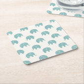 ティール（緑がかった色）カイトエレファントパターン スクエアペーパーコースター (アングル)