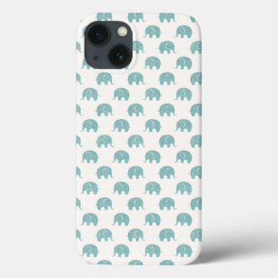 ティール(緑がかった色)カイトエレファントパターン iPhone 13ケース