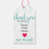 ティール（緑がかった色）カスタマイズ可能なブライダルシャワーラベルとTwine ギフトタグ (正面)