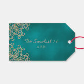 ティール（緑がかった色）カスタムと金ゴールドインディアンスタイルありがとう ギフトタグ (正面(横))