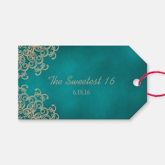 ティール（緑がかった色）カスタムと金ゴールドインディアンスタイルありがとう ギフトタグ (正面(横))