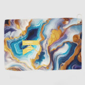 ティール（緑がかった色）カスタムアクアゴールデン瑪瑙モノグラム ゴルフタオル (横)