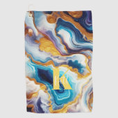 ティール（緑がかった色）カスタムアクアゴールデン瑪瑙モノグラム ゴルフタオル (正面)