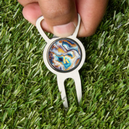 ティール（緑がかった色）カスタムアクアゴールデン瑪瑙モノグラム ディボットツール