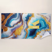 ティール（緑がかった色）カスタムアクアゴールデン瑪瑙モノグラム ビーチタオル (正面)